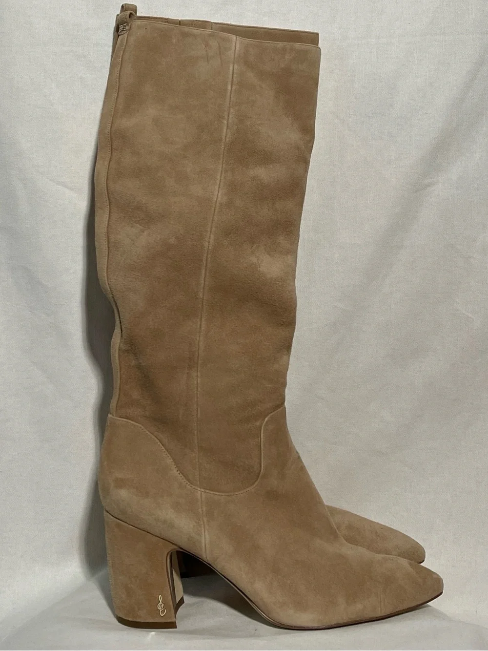 Sam Edelman Hai Suede Knee-High Boots Camel Tan Pointed Toe Block Heel